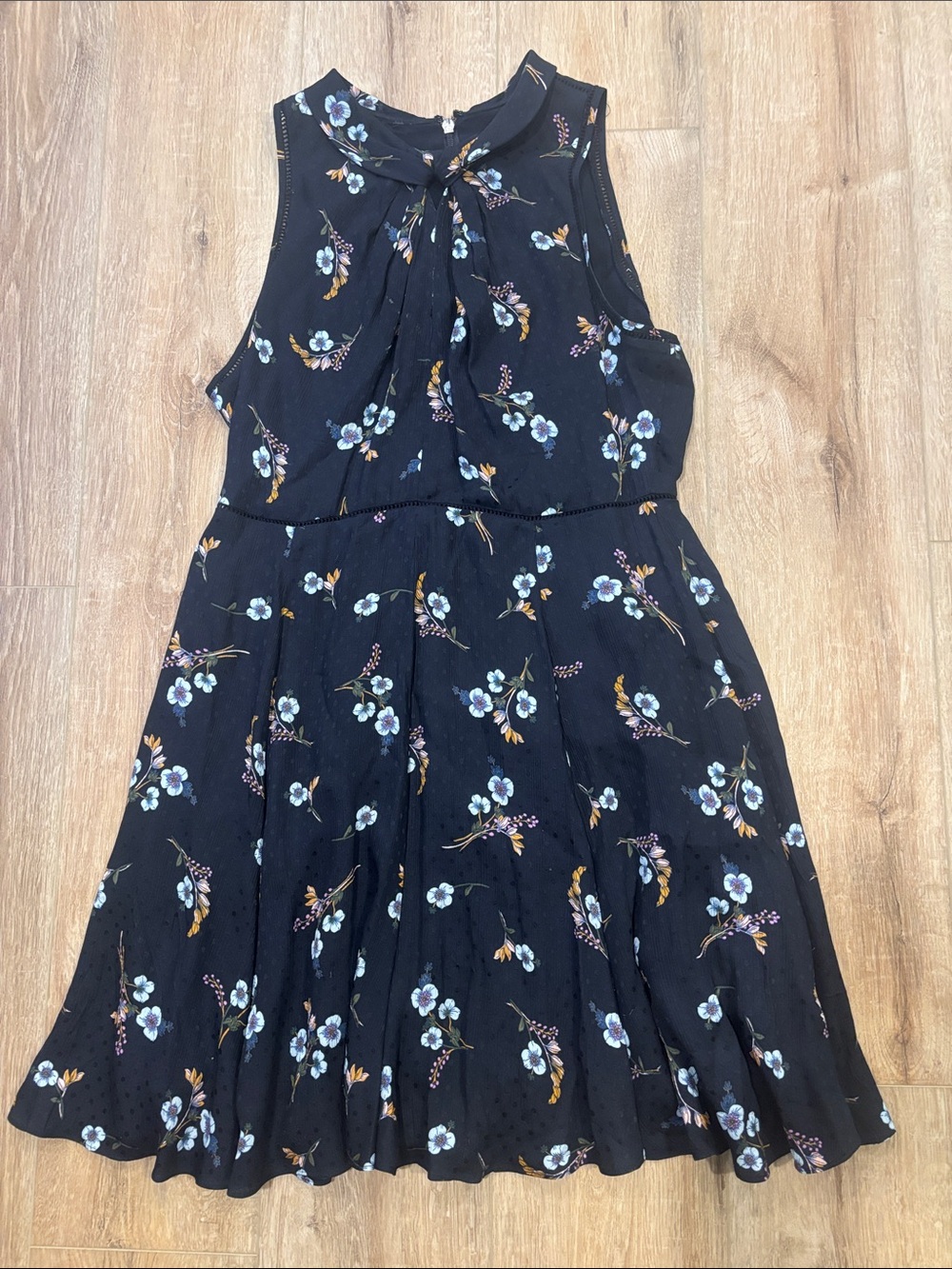 Rebecca Taylor Black Floral Tie-Neck Sundress